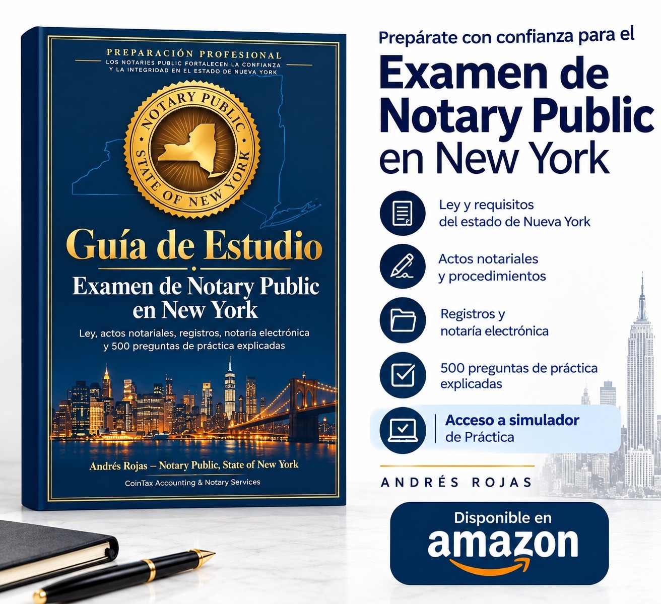 Arte oficial de la Guía de Estudio para el examen de Notary Public en New York